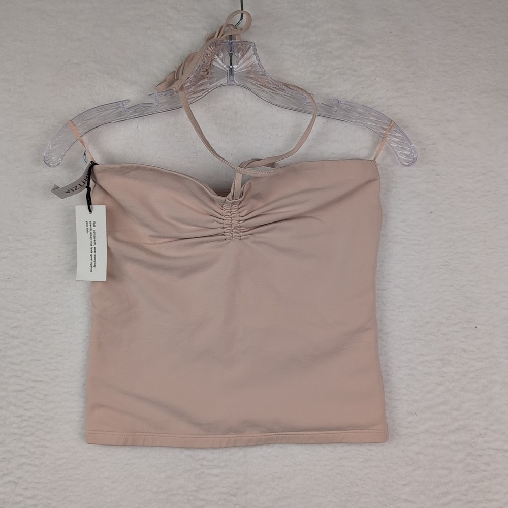 NWT Aritzia TNA Chill Mila Halter Top Women's Medium Pink Rose Cotton Stretch